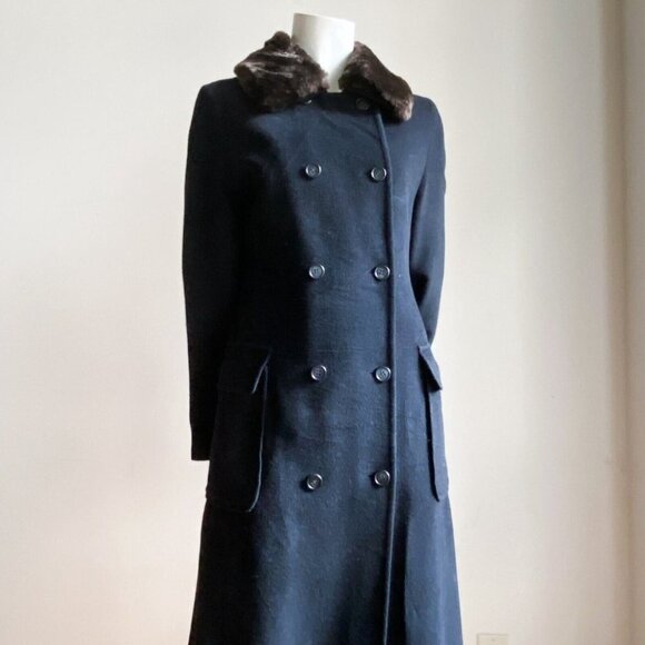 Sisley Black Wool Simple Sleek Black Double Breasted Long Coat 44 - Picture 3 of 7